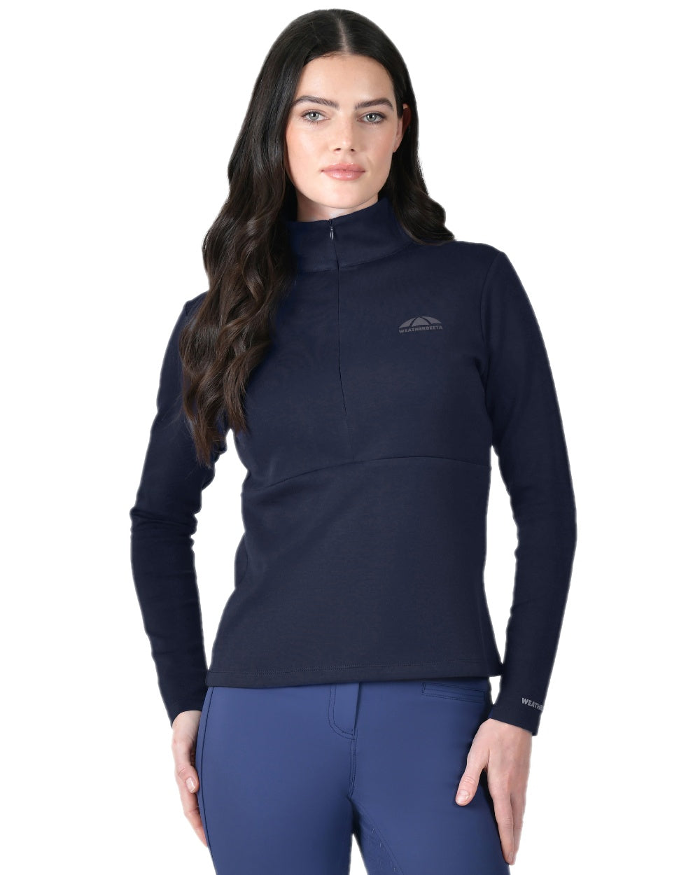 Navy Coloured WeatherBeeta Womens Copper Half Zip Long Sleeve Mid-Layer on white background 
