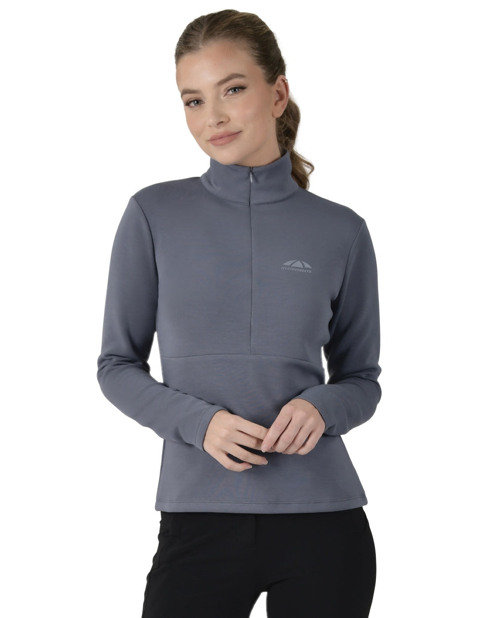 Slate Blue Coloured WeatherBeeta Womens Copper Half Zip Long Sleeve Mid-Layer on white background 
