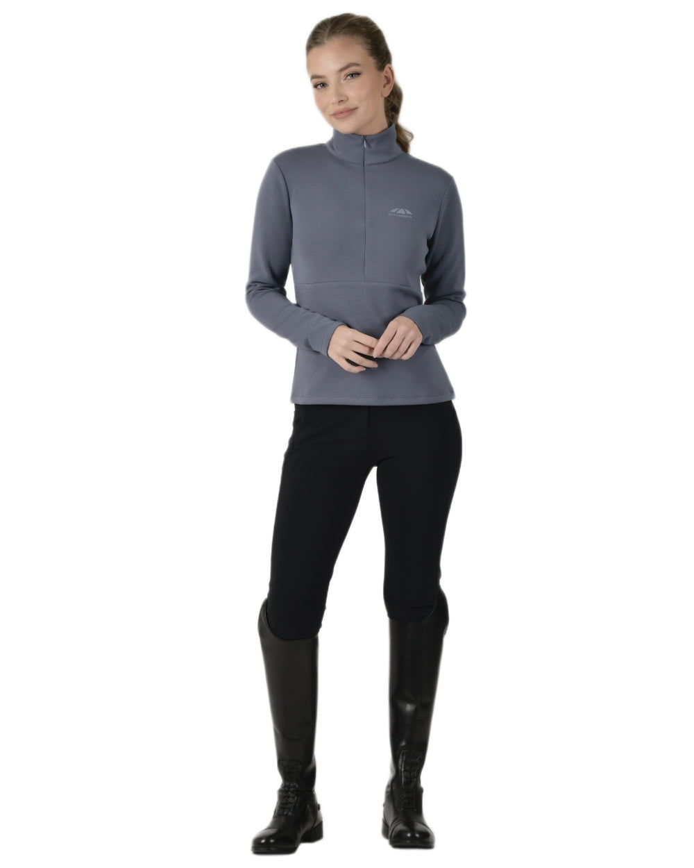 Slate Blue Coloured WeatherBeeta Womens Copper Half Zip Long Sleeve Mid-Layer on white background 
