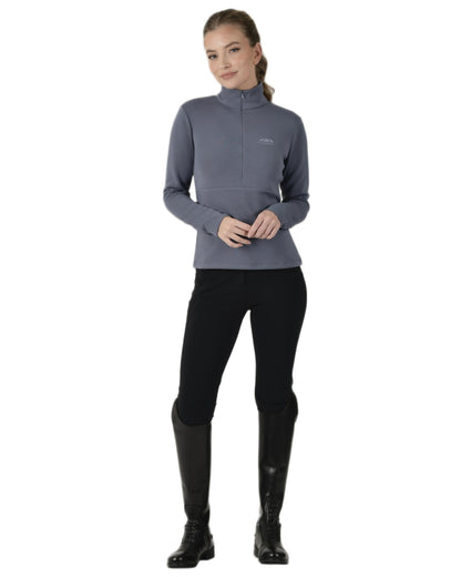 Slate Blue Coloured WeatherBeeta Womens Copper Half Zip Long Sleeve Mid-Layer on white background 