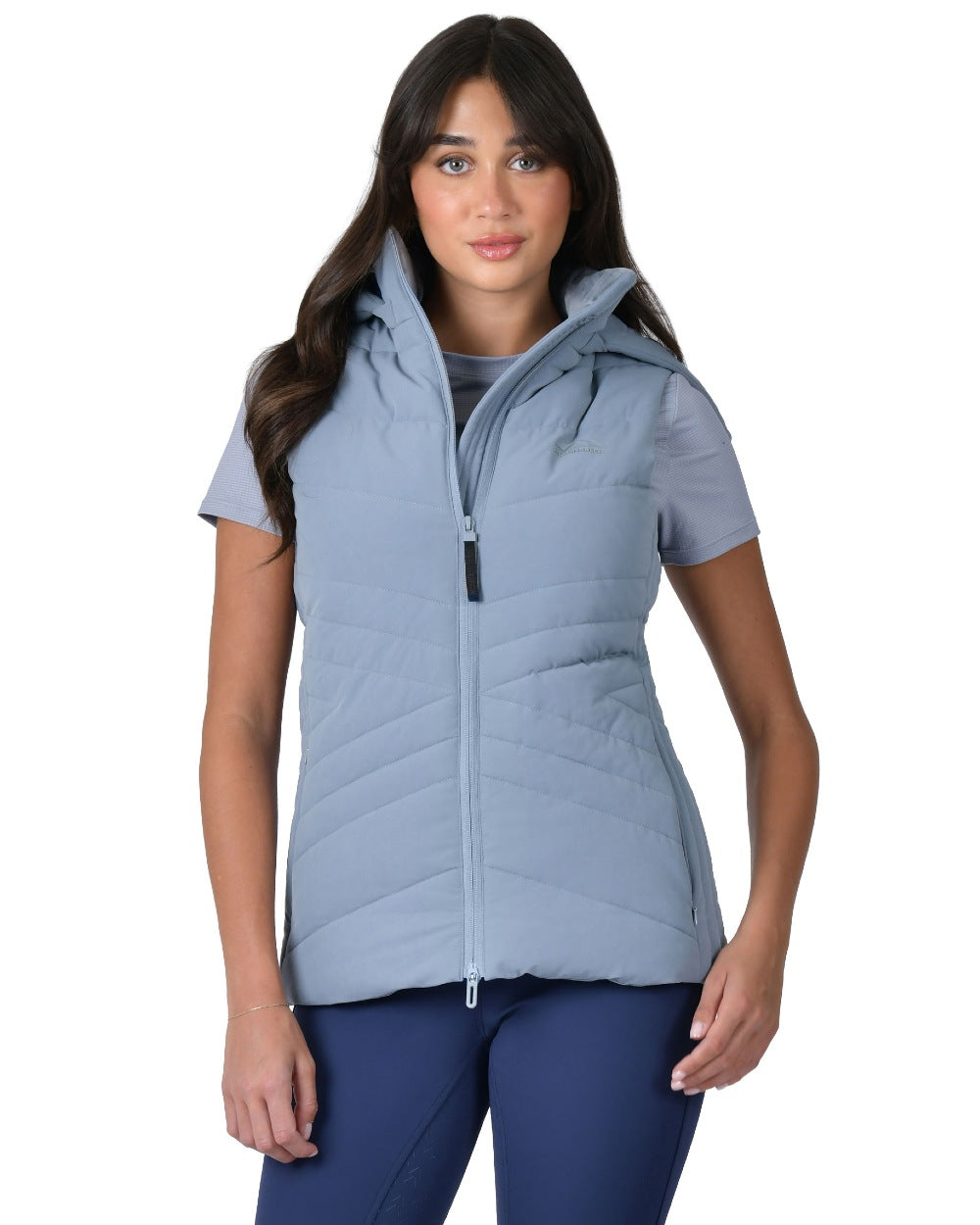 Bluestone Coloured WeatherBeeta Womens Insulated Vest on white background 