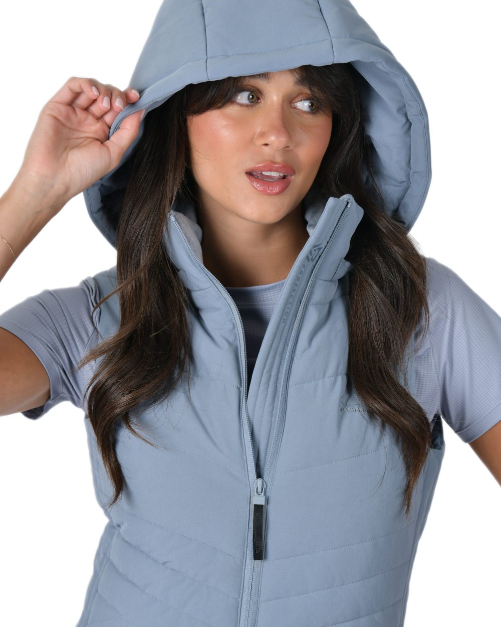 Bluestone Coloured WeatherBeeta Womens Insulated Vest on white background 