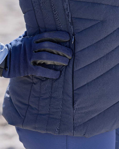 Navy Coloured WeatherBeeta Womens Insulated Vest on outdoor background 