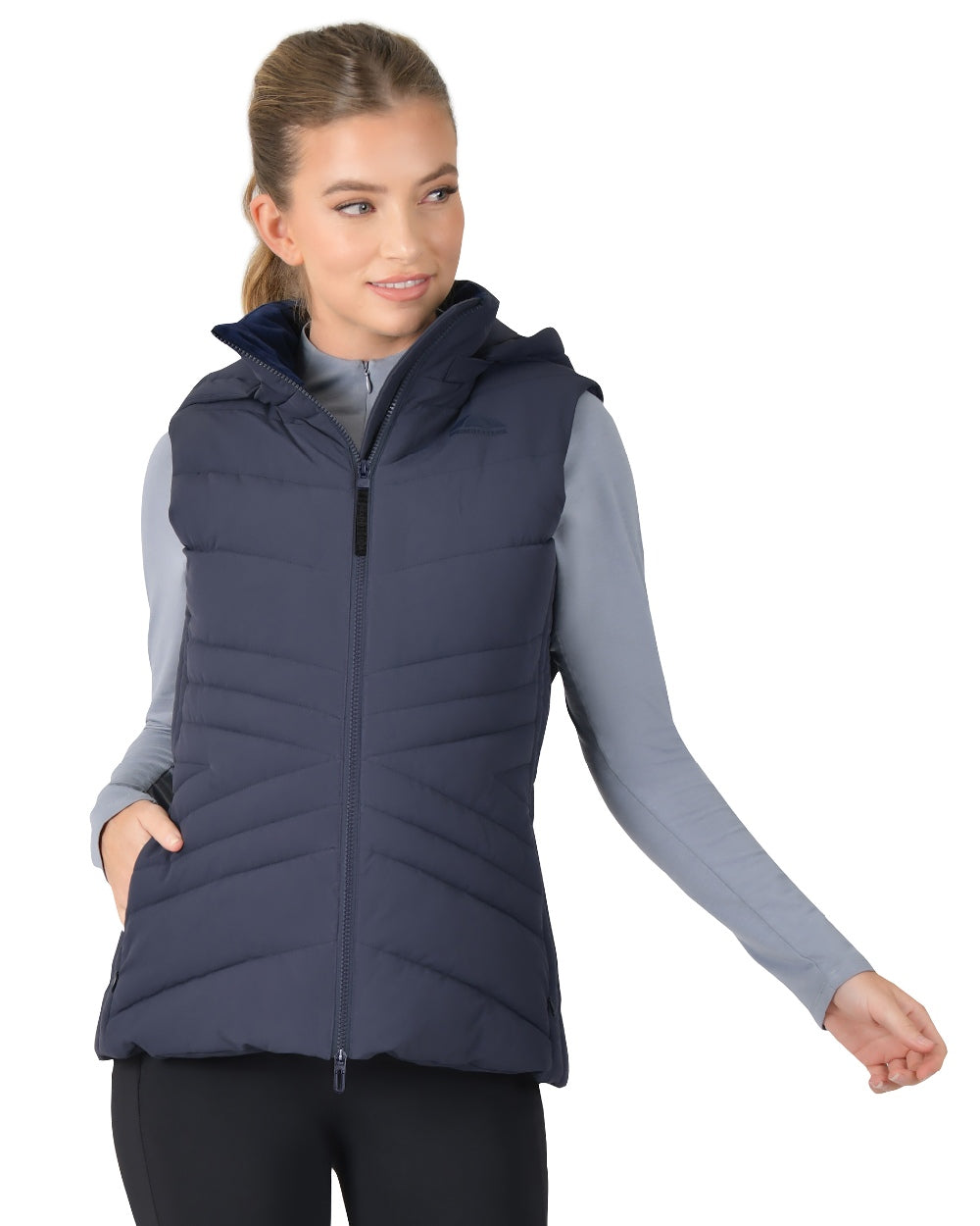 Navy Coloured WeatherBeeta Womens Insulated Vest on white background 