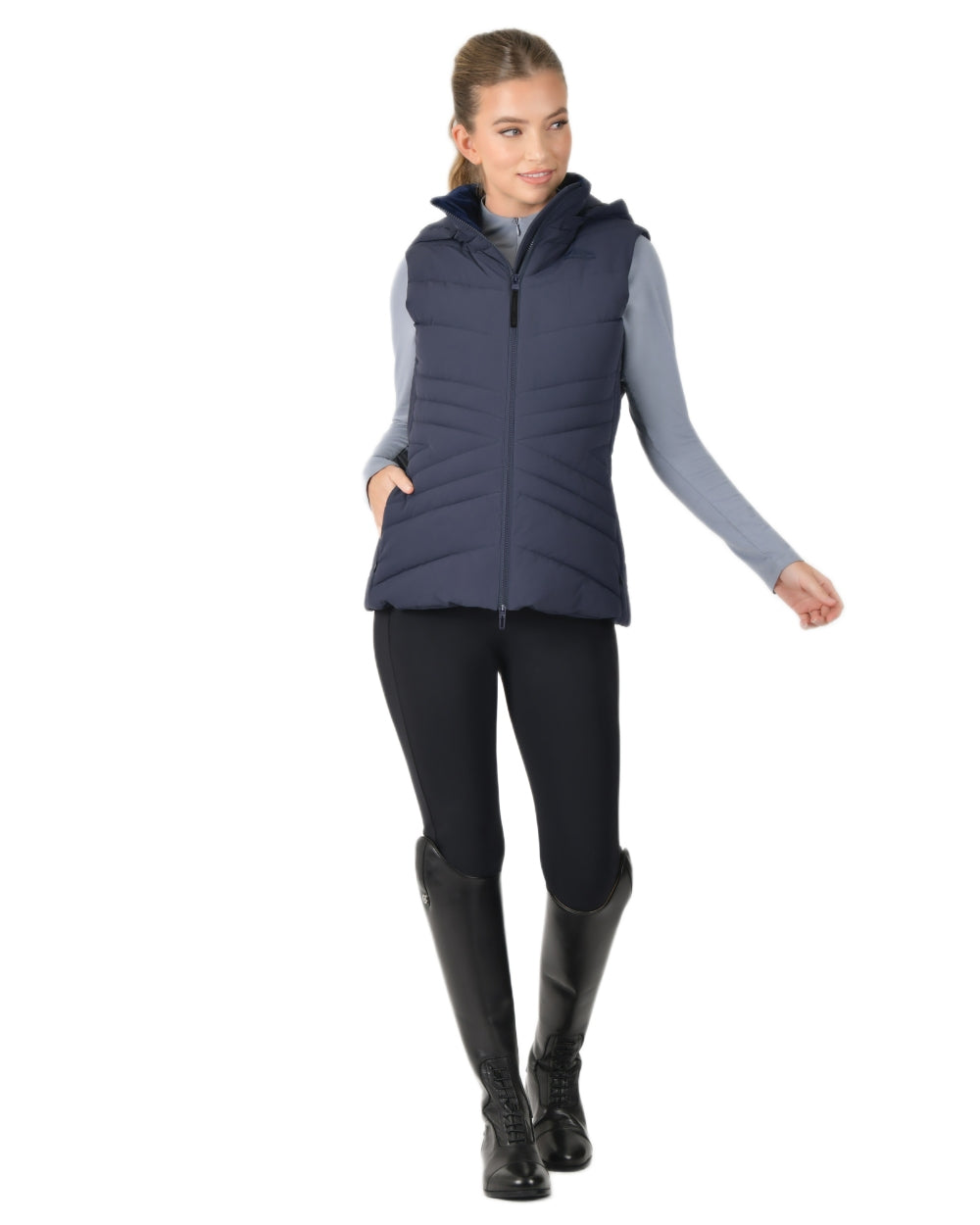 Navy Coloured WeatherBeeta Womens Insulated Vest on white background 