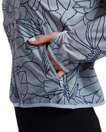 Bluestone coloured WeatherBeeta Womens Lightweight UV Jacket on white background 