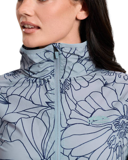 Bluestone coloured WeatherBeeta Womens Lightweight UV Jacket on white background 