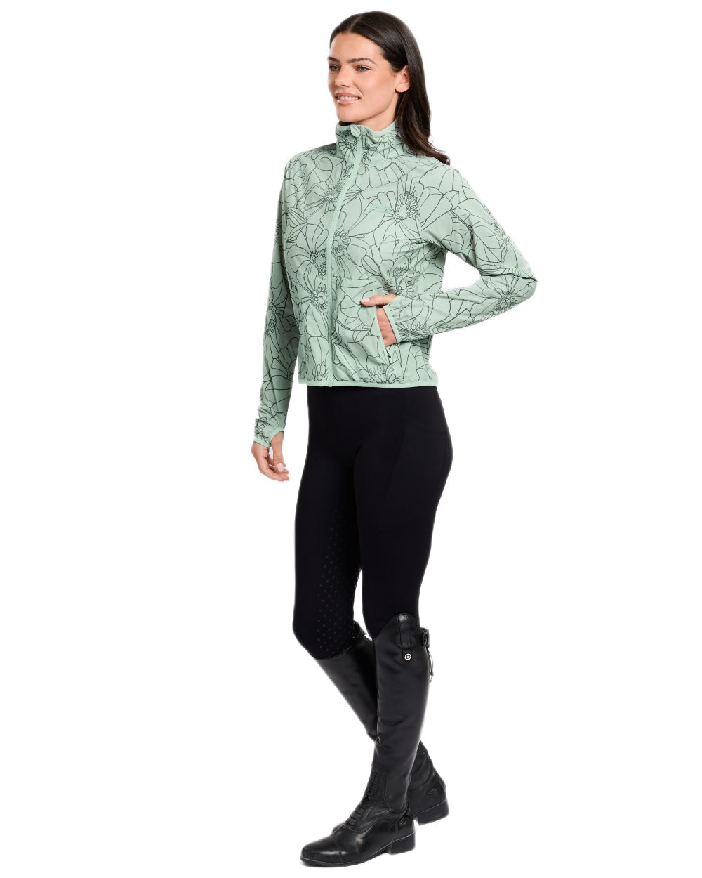 Soft Sage coloured WeatherBeeta Womens Lightweight UV Jacket on white background 