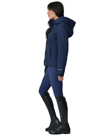 Navy coloured WeatherBeeta Womens Protect Waterproof Riding Jacket on white background 