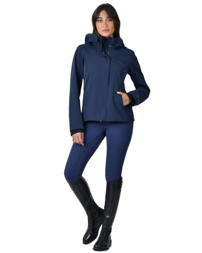 Navy coloured WeatherBeeta Womens Protect Waterproof Riding Jacket on white background 