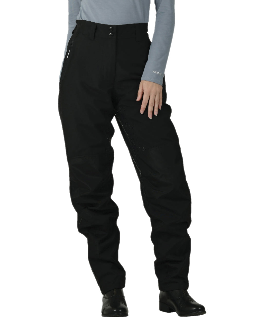 Black White Coloured WeatherBeeta Womens Rayne Waterproof Overtrousers II on white background 