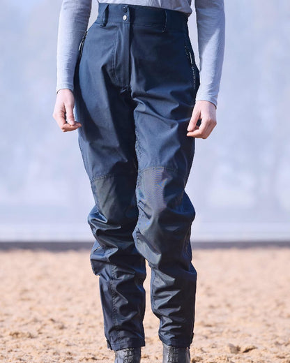 Navy White Coloured WeatherBeeta Womens Rayne Waterproof Overtrousers II on outdoor background 