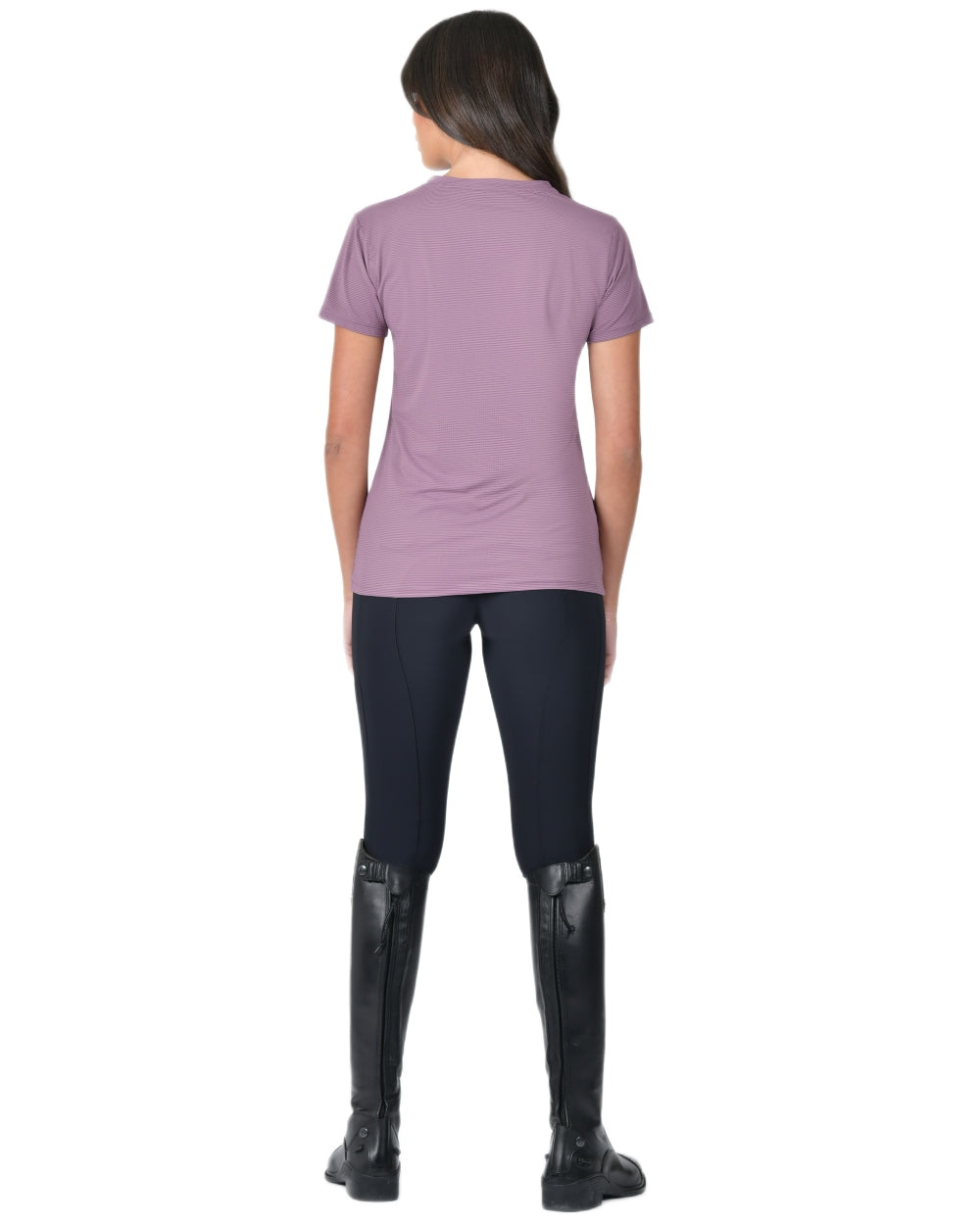 Mauve Wine coloured WeatherBeeta Womens Relaxed UV Short Sleeve T-Shirt on white background 