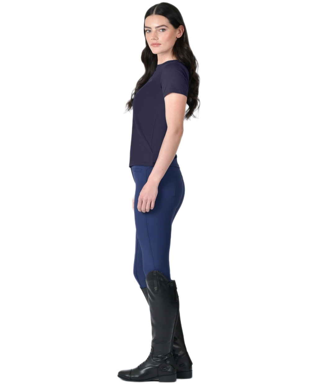 Navy coloured WeatherBeeta Womens Relaxed UV Short Sleeve T-Shirt on white background 