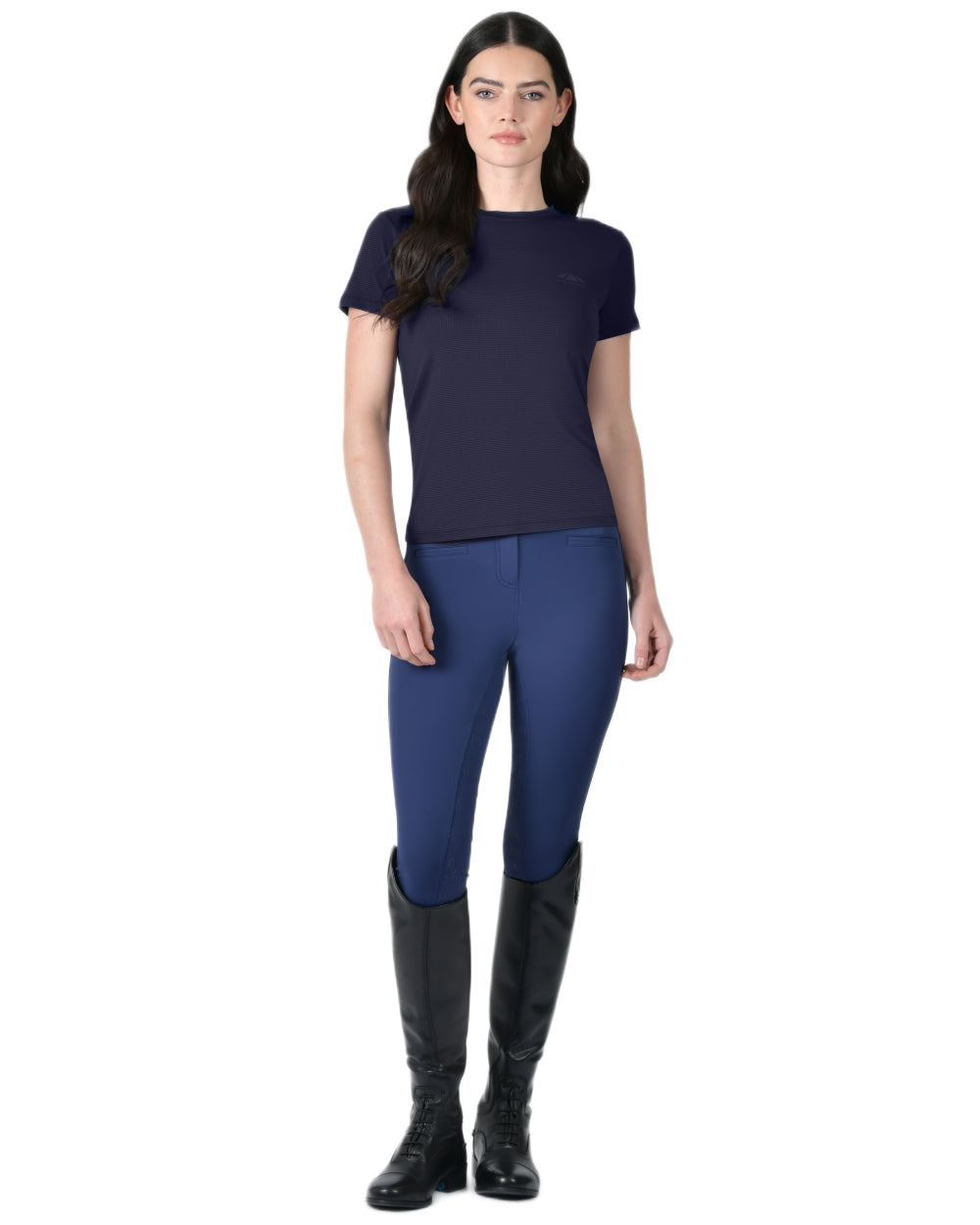 Navy coloured WeatherBeeta Womens Relaxed UV Short Sleeve T-Shirt on white background 