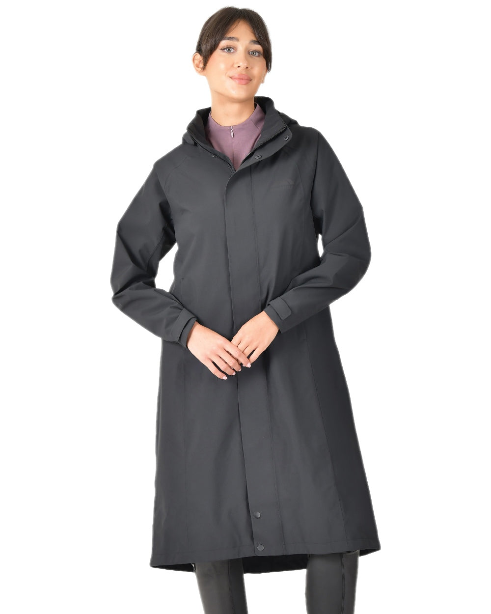 Black Coloured WeatherBeeta Womens Windbreaker Longline Riding Jacket on white background 
