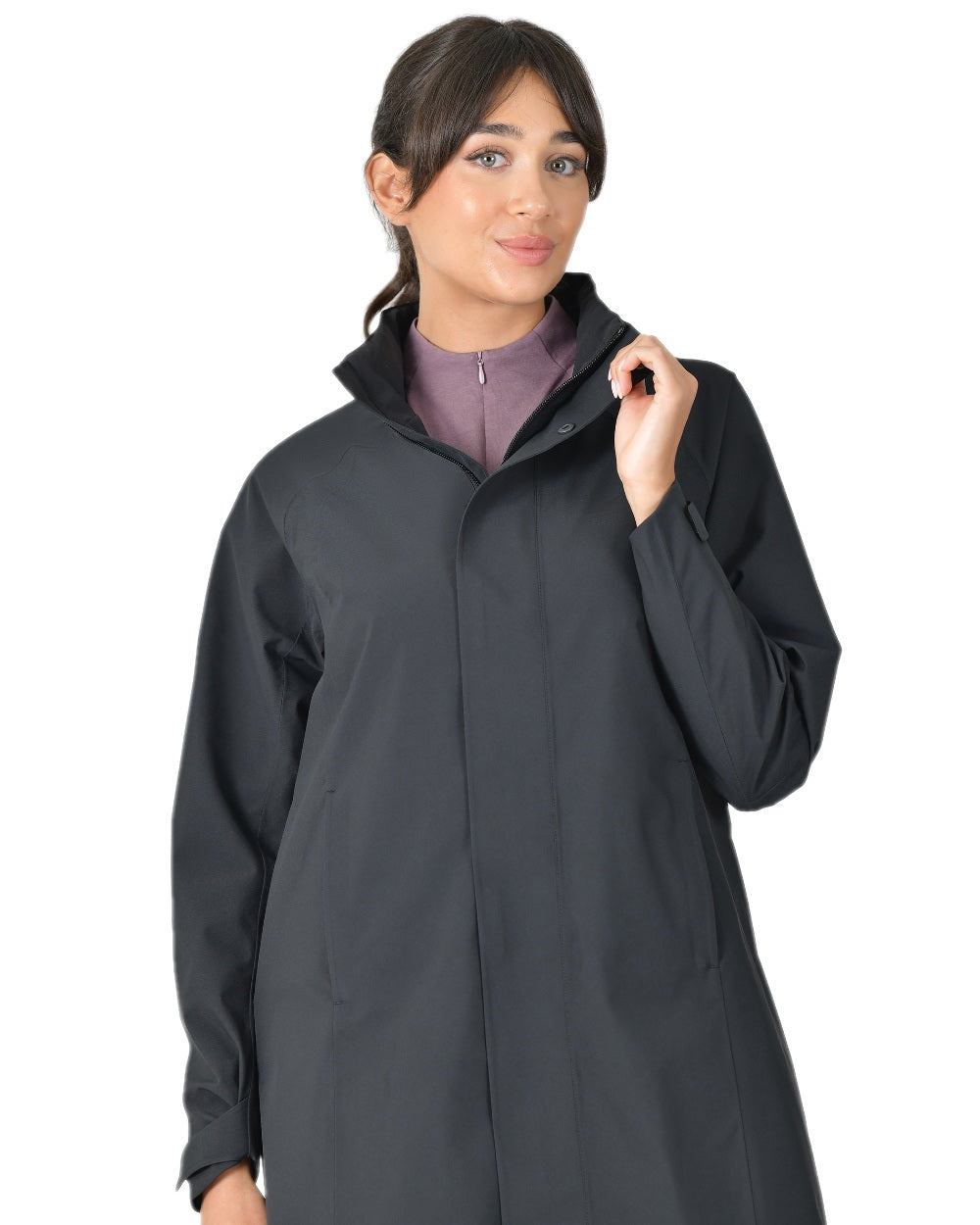 Black Coloured WeatherBeeta Womens Windbreaker Longline Riding Jacket on white background 