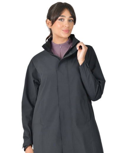 Black Coloured WeatherBeeta Womens Windbreaker Longline Riding Jacket on white background 