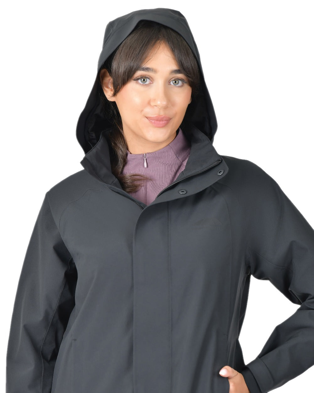 Black Coloured WeatherBeeta Womens Windbreaker Longline Riding Jacket on white background 