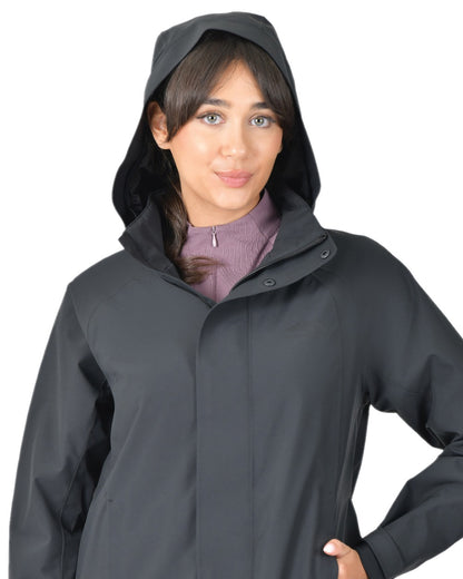 Black Coloured WeatherBeeta Womens Windbreaker Longline Riding Jacket on white background 