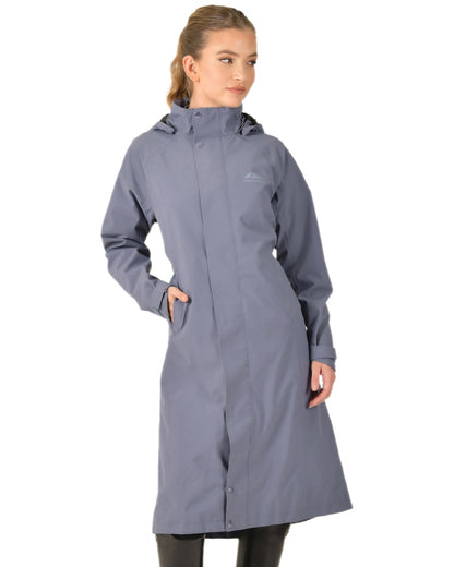 Slate Blue Coloured WeatherBeeta Womens Windbreaker Longline Riding Jacket on white background 