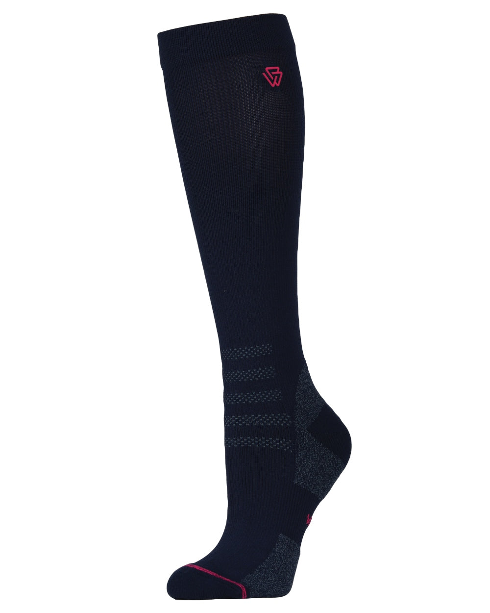 Navy Bright Pink coloured Weatherbeeta Compression Knee Length Riding Socks on white background 