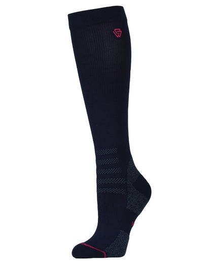 Navy Bright Pink coloured Weatherbeeta Compression Knee Length Riding Socks on white background 