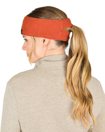 Redwood coloured WeatherBeeta Fleece Lined Ponytail Headband on white background 