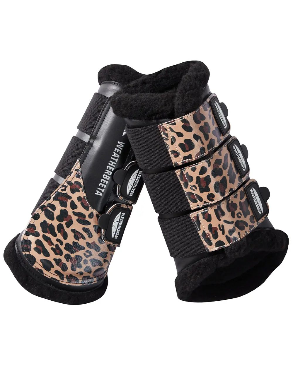 Brown Leopard Print coloured Weatherbeeta Leopard Brushing Boots on white background 