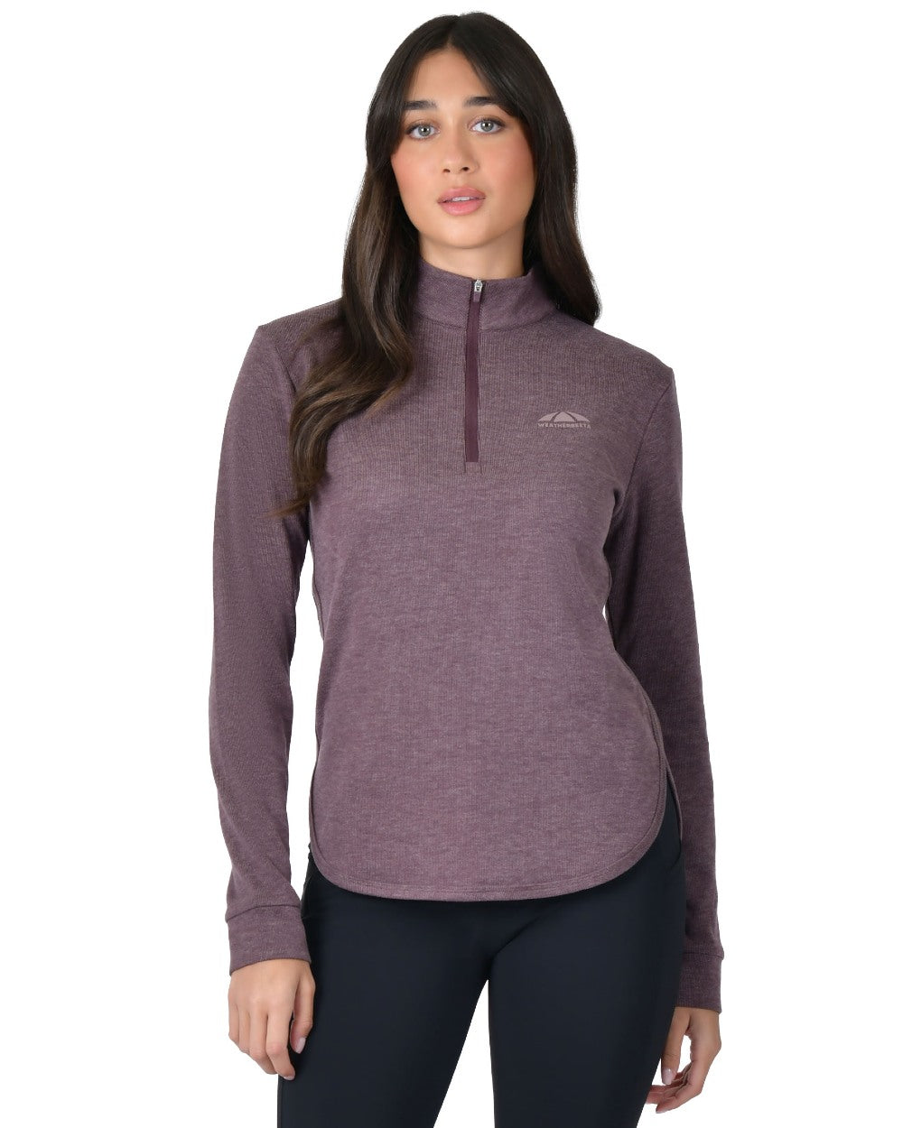 Mulberry Marle coloured Weatherbeeta Womens London Layer Long Sleeve Top on white background 