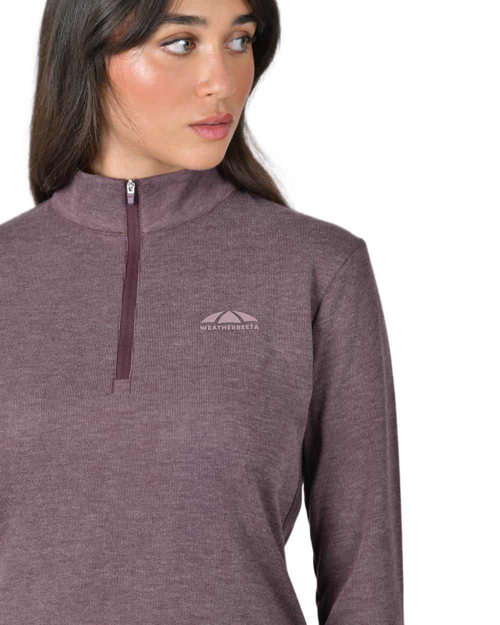 Mulberry Marle coloured Weatherbeeta Womens London Layer Long Sleeve Top on white background 