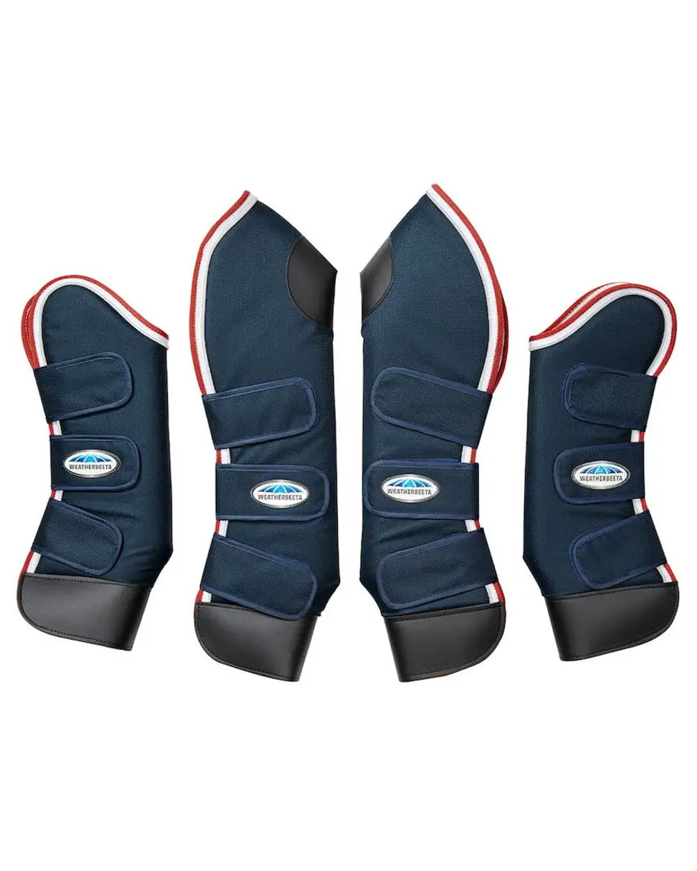 Navy Red White coloured WeatherBeeta Deluxe Travel Boots on white background 