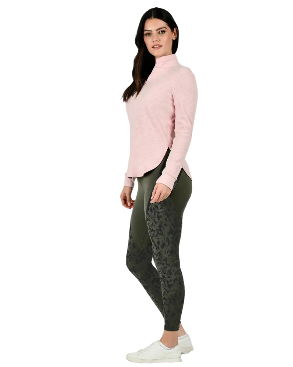 Blush Coloured WeatherBeeta London Layer Long Sleeve Top On A grey Background 