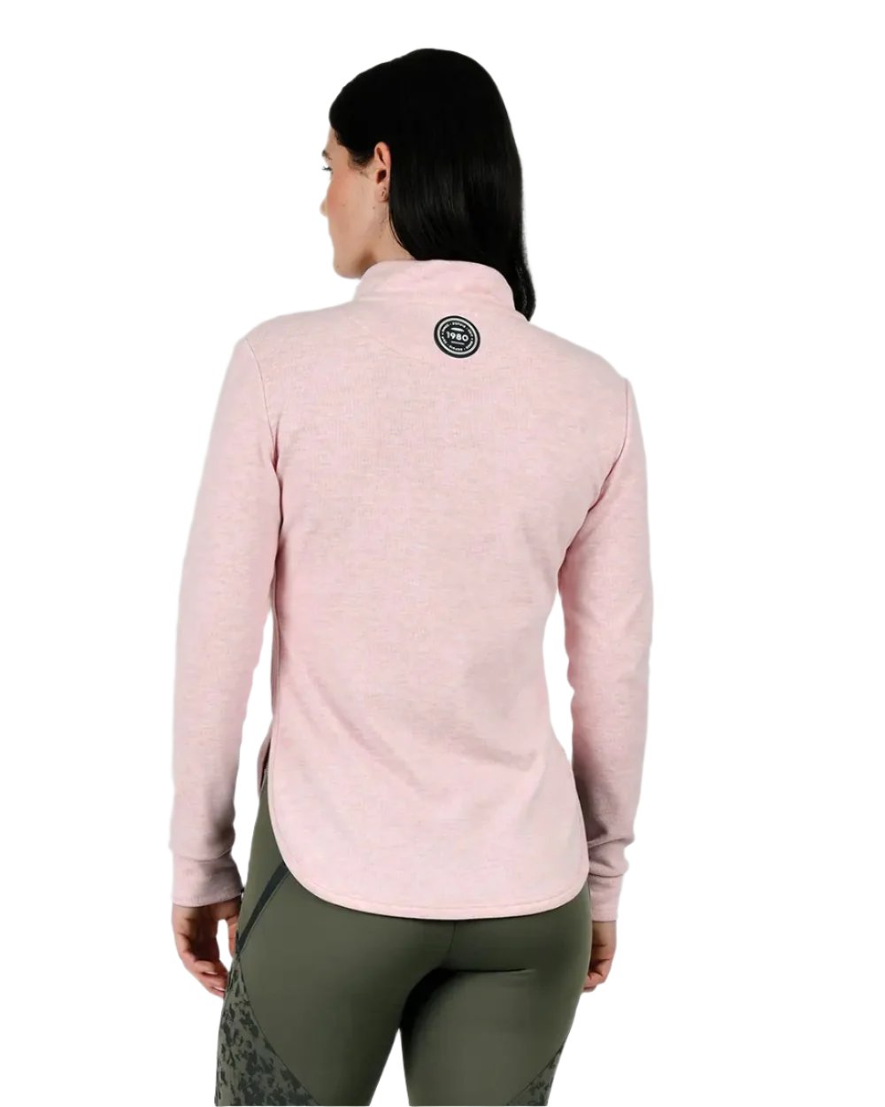 Blush Coloured WeatherBeeta London Layer Long Sleeve Top On A grey Background 