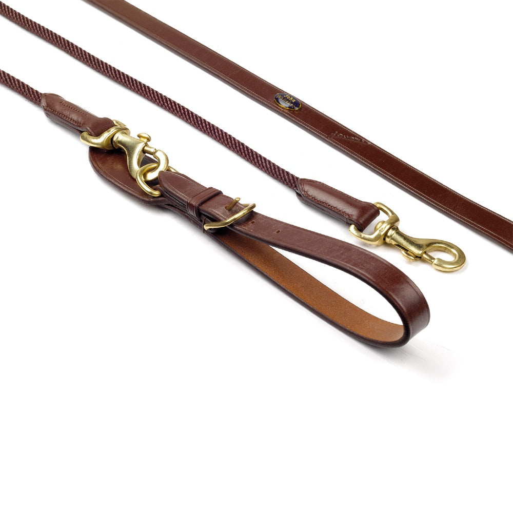 John Whitaker Leather Draw Reins with Rope Insert in Brown