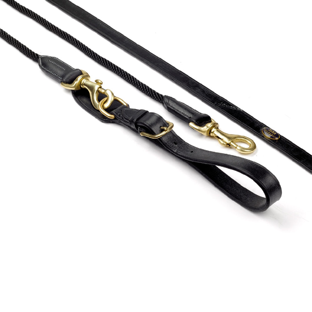 John Whitaker Leather Draw Reins with Rope Insert in Black