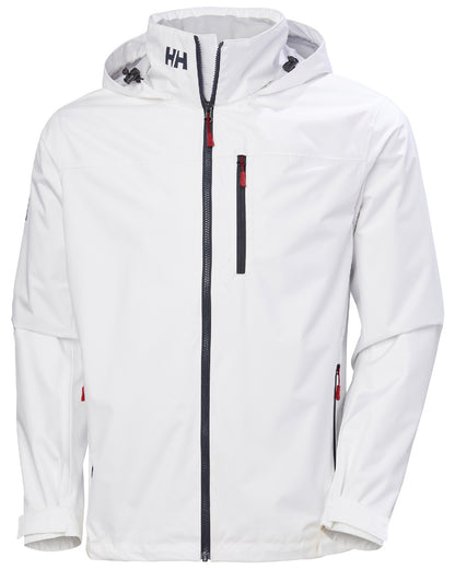 White coloured Helly Hansen Mens Crew Hooded Jacket 2.0 on white background 