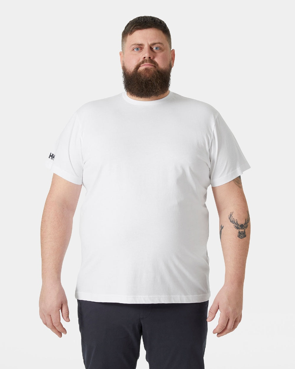White coloured Helly Hansen Mens Crew T-Shirt on grey background 