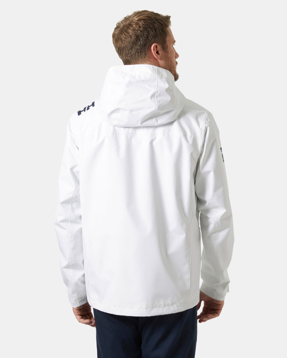White coloured Helly Hansen Mens Crew Hooded Jacket 2.0 on grey background 