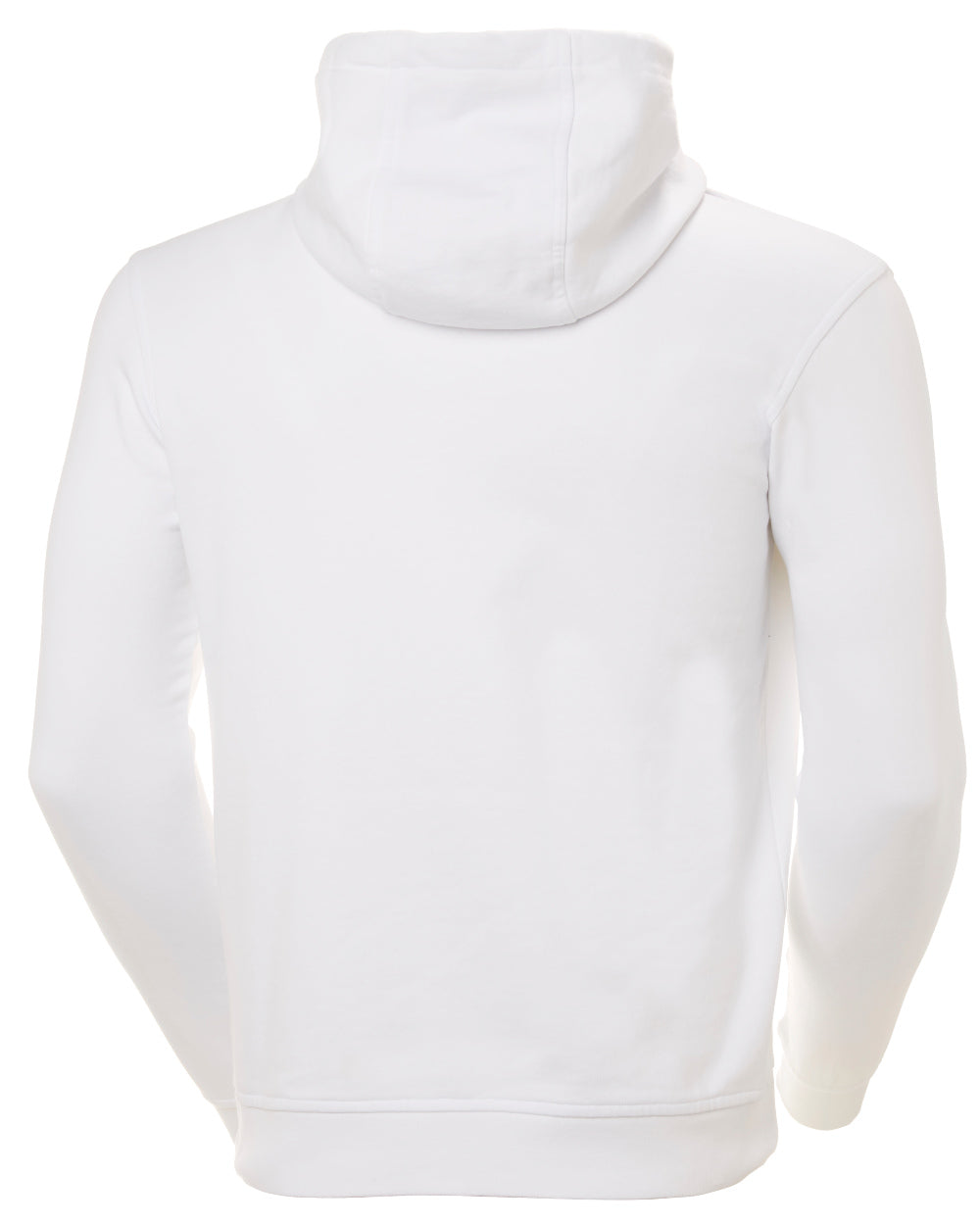 White Coloured Helly Hansen Mens Logo Hoodie On A White Background 