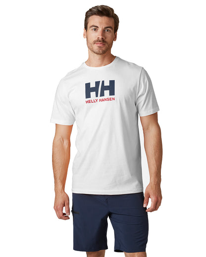 White Coloured Helly Hansen Mens Logo T-Shirt On A White Background 