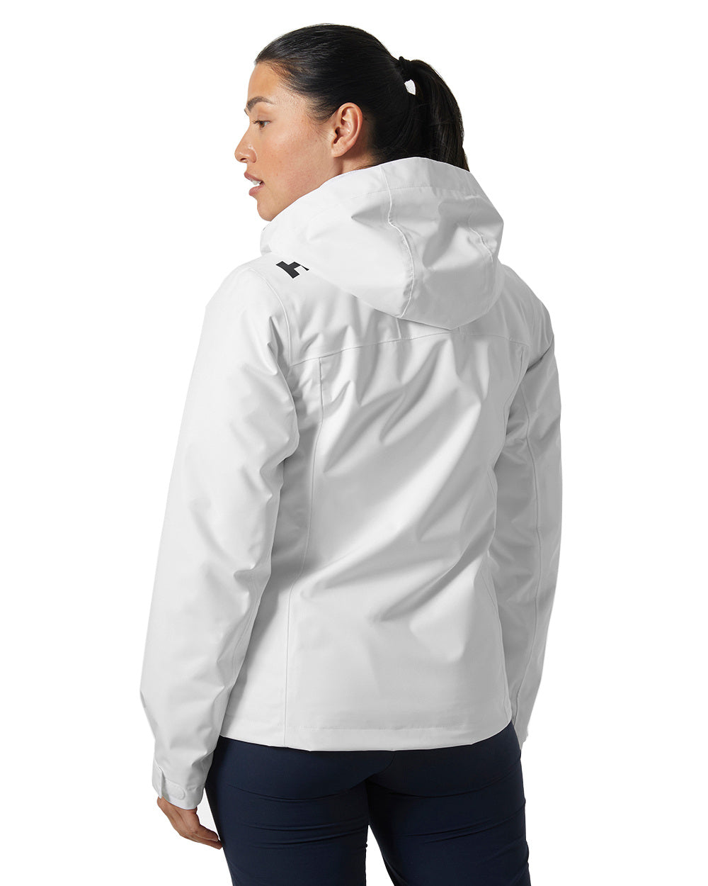 White Coloured Helly Hansen Womens Crew Hooded Midlayer Sailing Jacket 2.0 On A White Background 