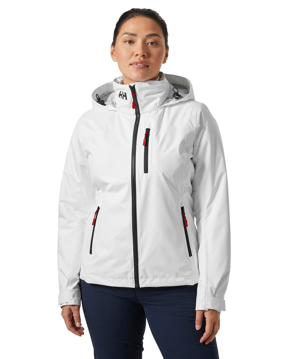White Coloured Helly Hansen Womens Crew Hooded Midlayer Sailing Jacket 2.0 On A White Background 