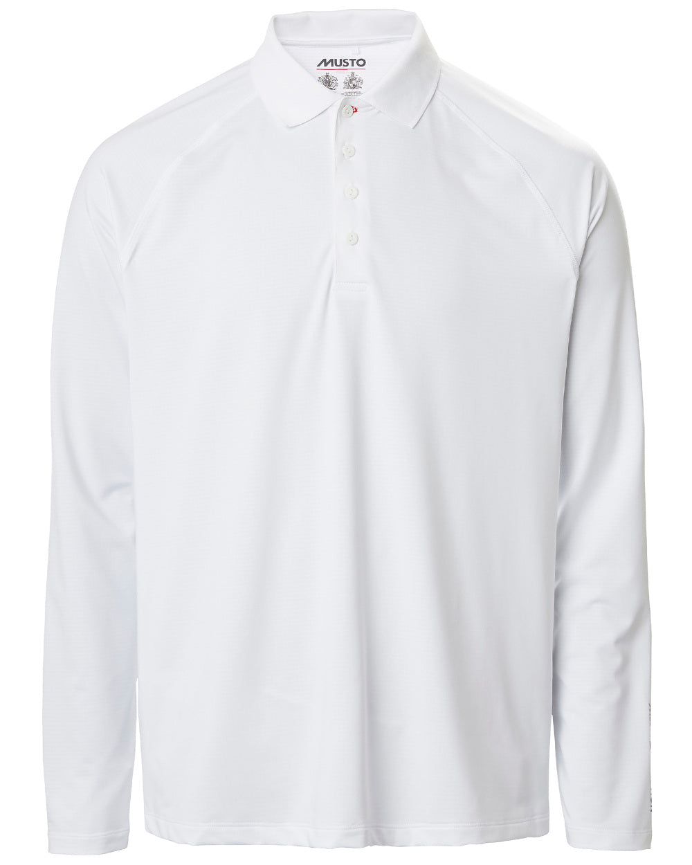 White Coloured Musto Evolution Sunblock Long Sleeve Polo Shirt 2.0 On A White Background 