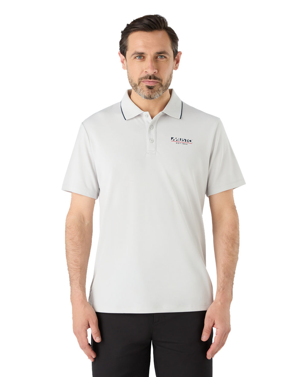 Platinum Coloured Musto Mens 1964 Short Sleeve Polo Shirt On A White Background 