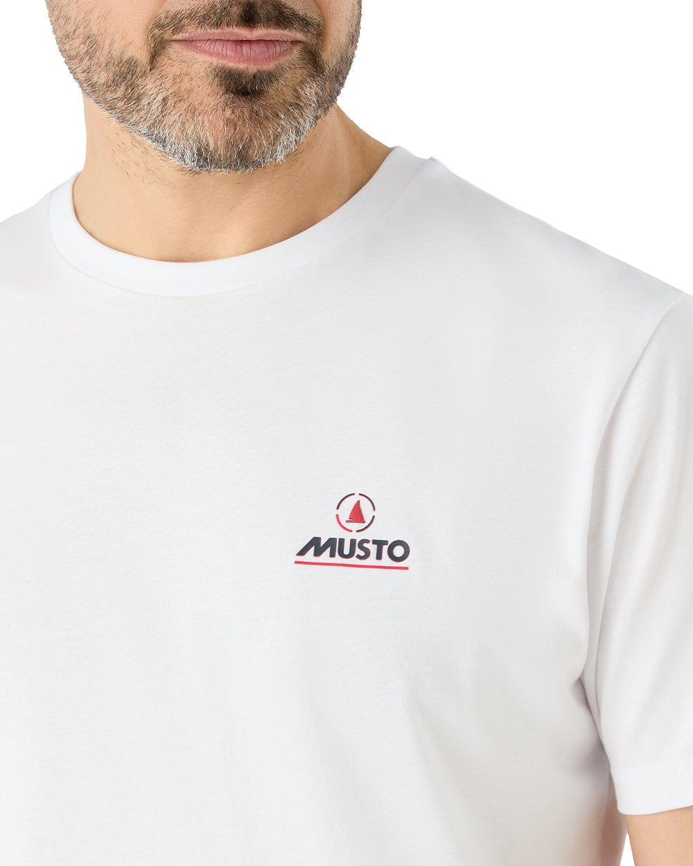 White Coloured Musto Mens Nautic Short Sleeve T-Shirt On A White Background 