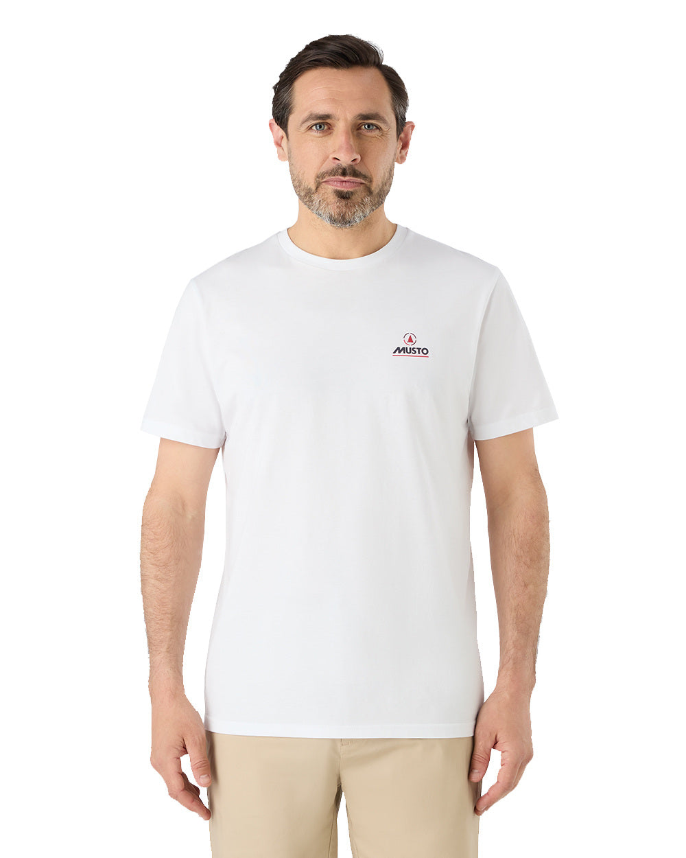 White Coloured Musto Mens Nautic Short Sleeve T-Shirt On A White Background 