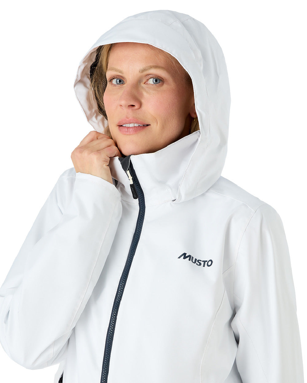 White Coloured Musto Womens Nautic Rain Jacket On A White Background 