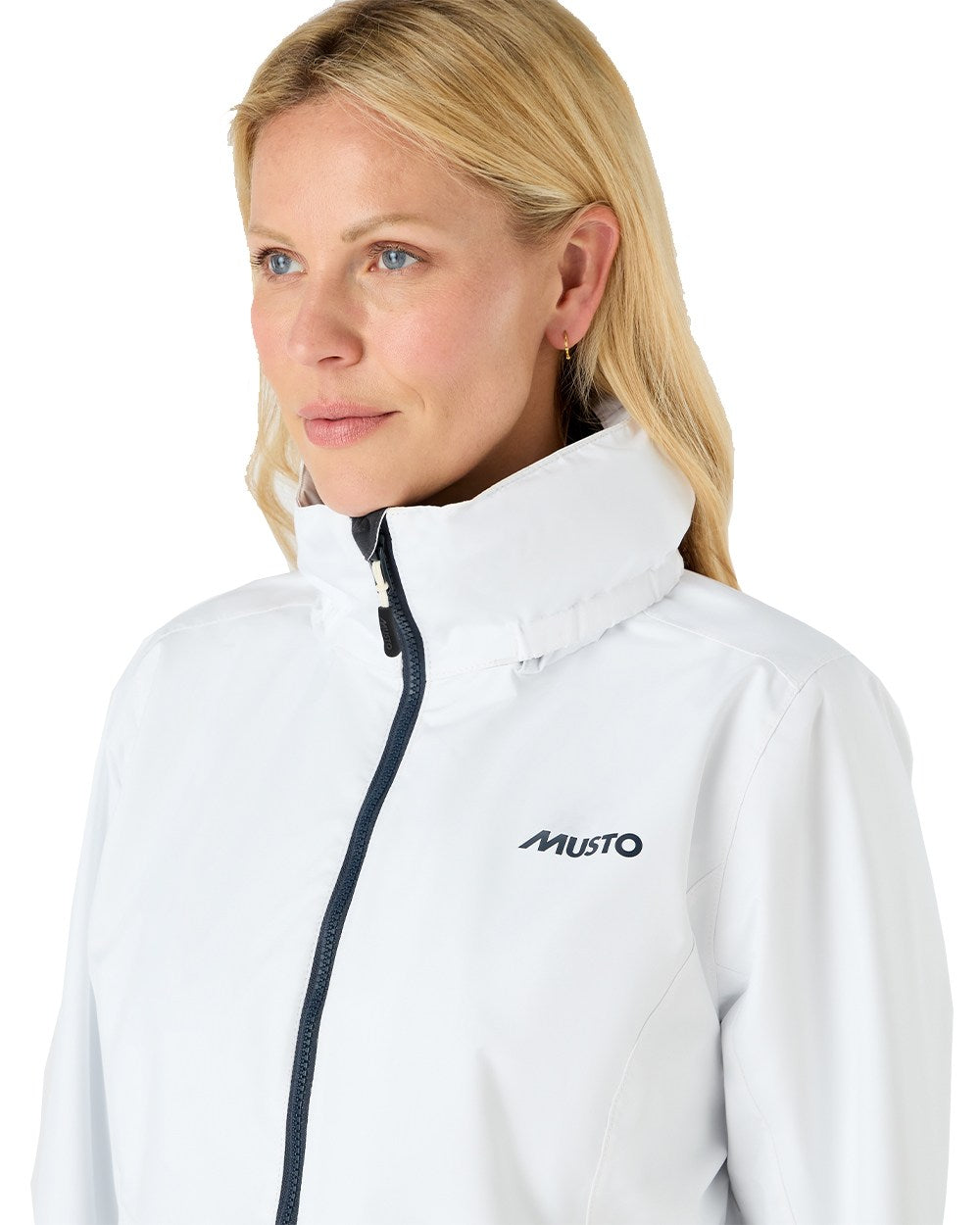 White Coloured Musto Womens Nautic Rain Jacket On A White Background 