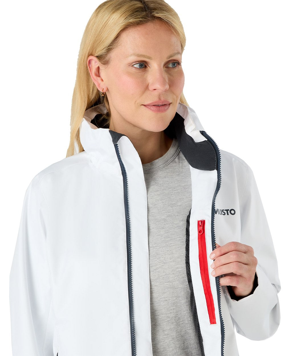 White Coloured Musto Womens Nautic Rain Jacket On A White Background 